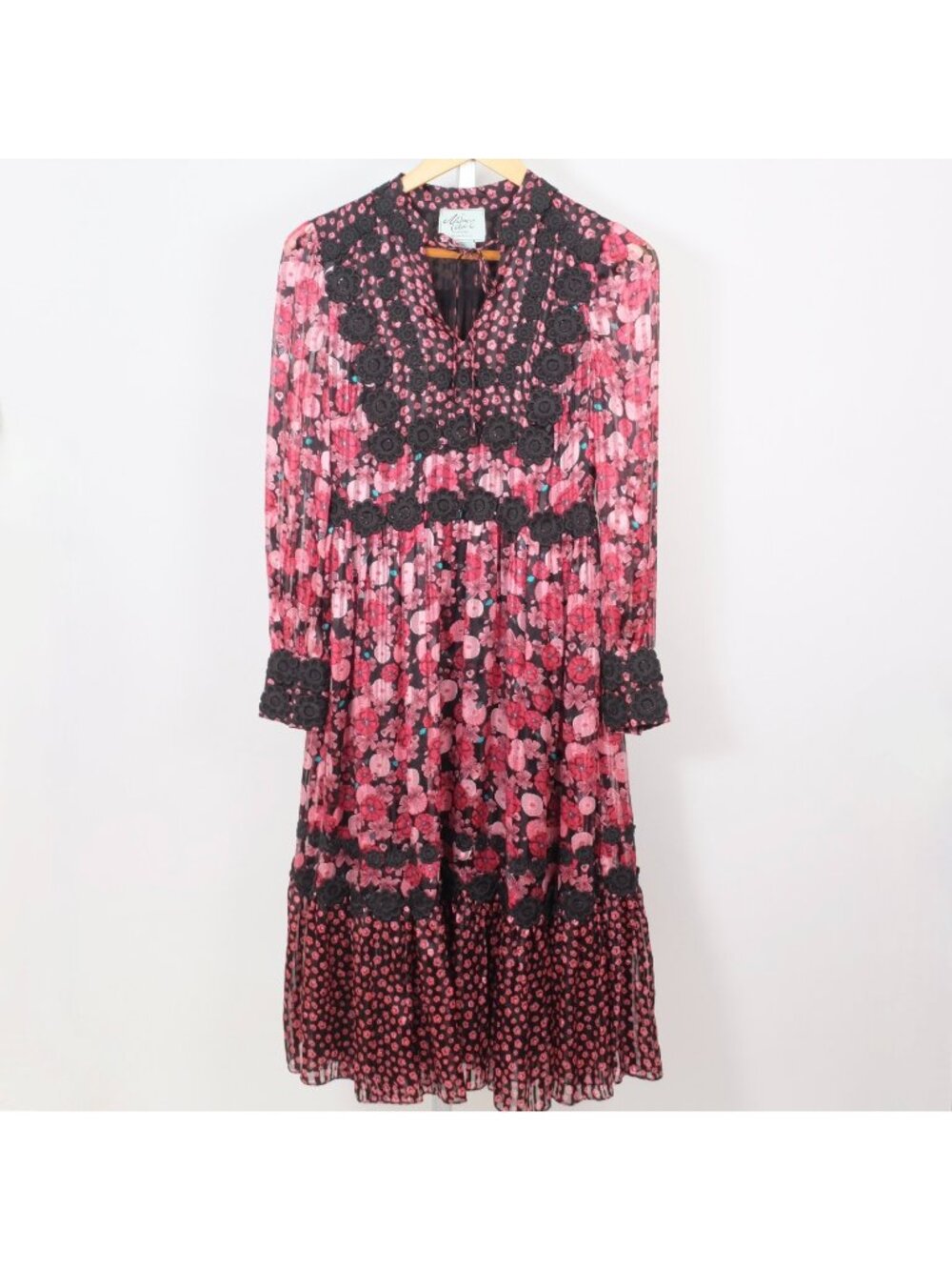 Kate Spade Madison Ave midi dress sz 0 red silk black lace fit flare